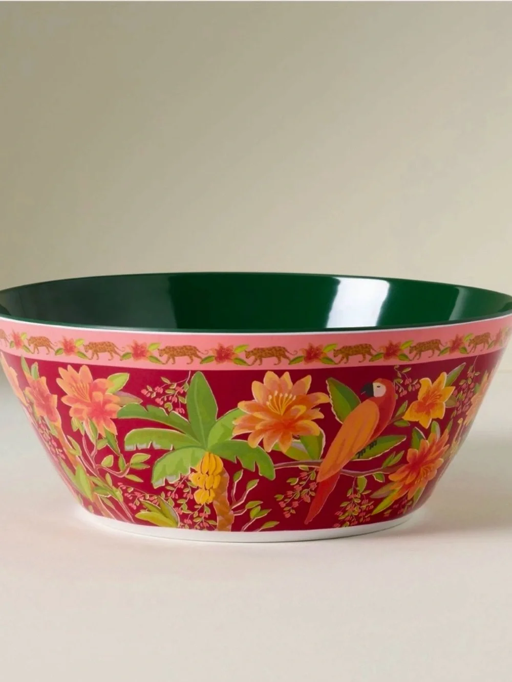 Farm Rio x Anthropologie Rainforest Serving Bowl Parrots Monkeys Cheetahs NWT